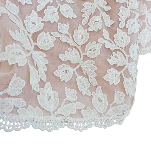 Helsi White & Tan Christy Scalloped Floral Applique Long Sleeve Mini Dress Small - Picture 6 of 12